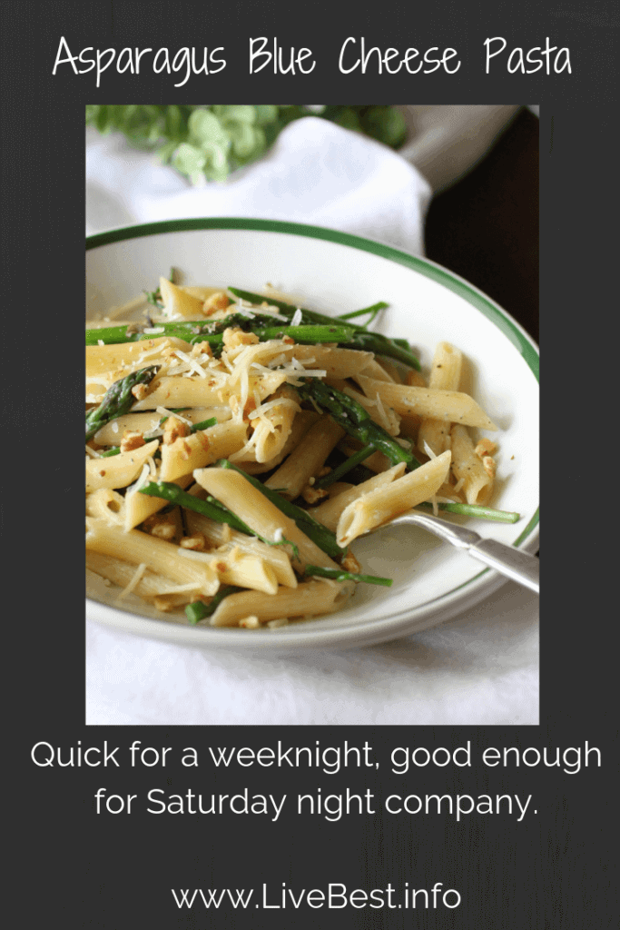 bowl of asparagus blue cheese pasta
