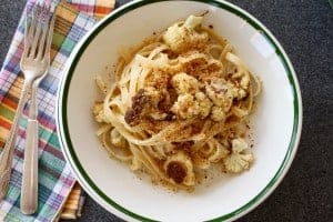 bowl of Roasted Cauliflower Fettuccine