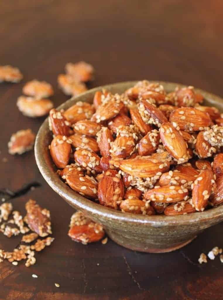 bowl of salted honey sesame almonds